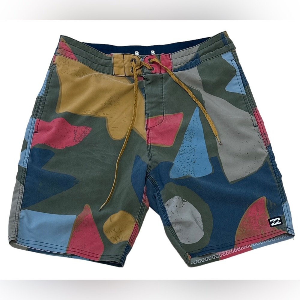Billabong Men’s Swim Trunks 28 Green Multi Drawstring Activewear Casual Shorts